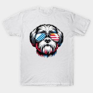 Shih Tzu Patriotic Sunglasses American Flag 4th of July T-Shirt